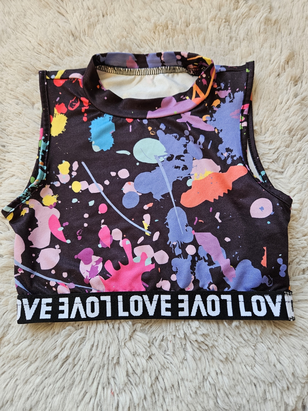 SHEIN Streecool Paint Splash Crop Top Streetwear Dance Athletic Mock Neck Tank🩷